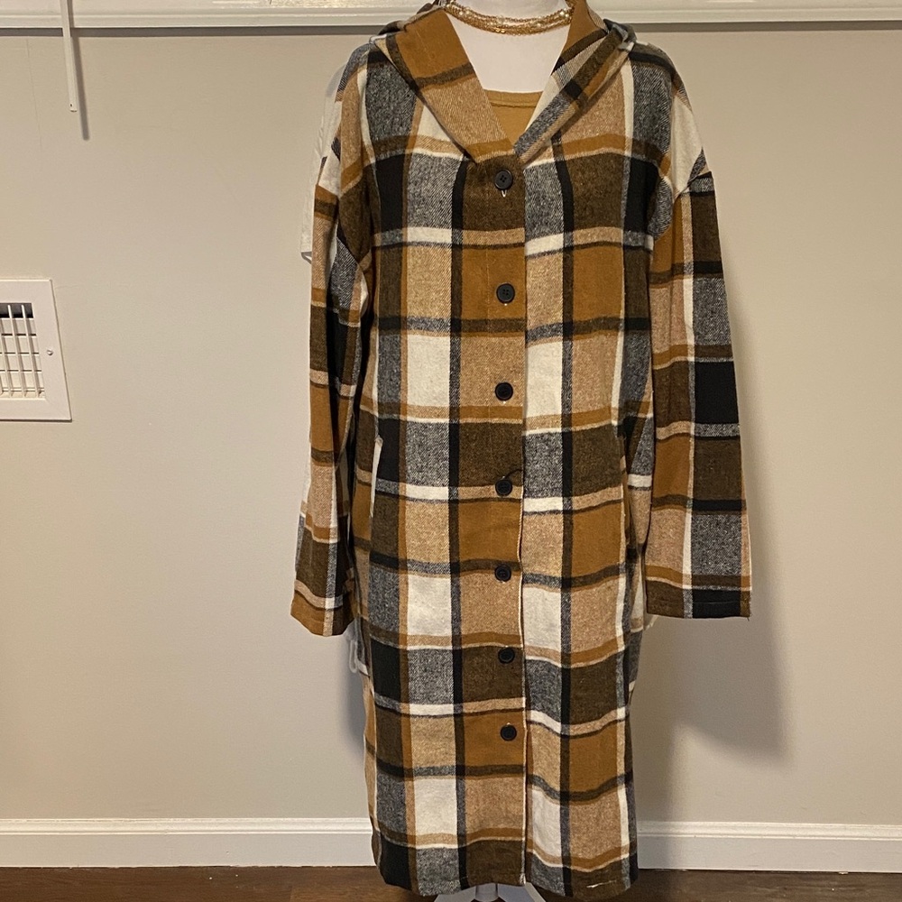 Flannel Hooded Coat with pockets
